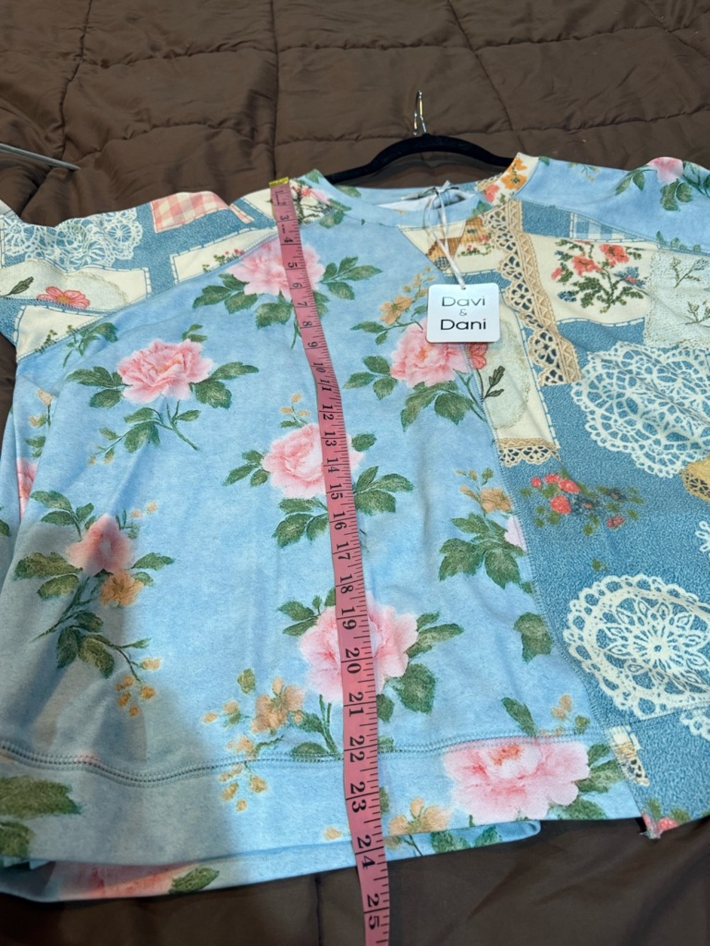 DAVI & DANI Pastel Blue Floral Patchwork Sweatshirt - Picture 9 of 9